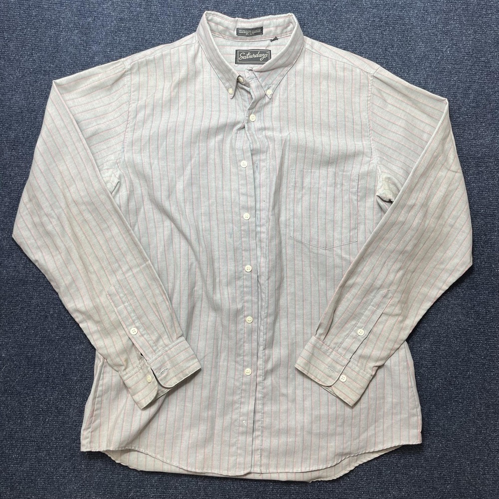 Vintage Saturdays Shirt Mens Large Gray Stripe Long Sleeve Button Down Casual